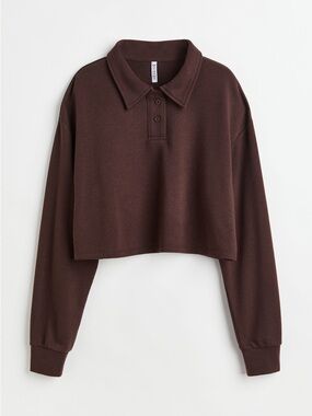 Sunday Best Cropped Polo Sweatshirt - Chocolate Brown